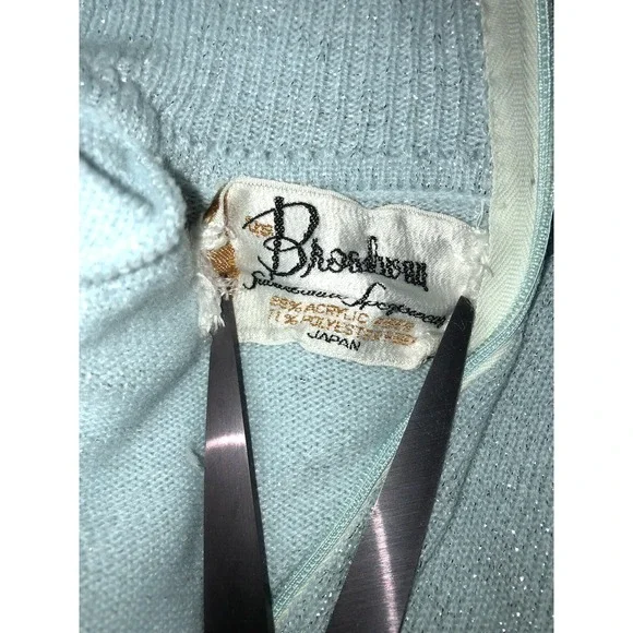 VTG BROADWAY SUBURBANITE SPORTSWEAR Blue Turtleneck Sweater Silver Metallic - Picture 6 of 6